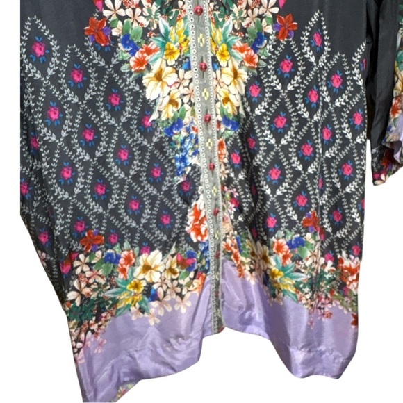 Johnny Was Shae Printed Silk Kimono Floral Mixed Print Purple Black Size Small - Picture 13 of 16